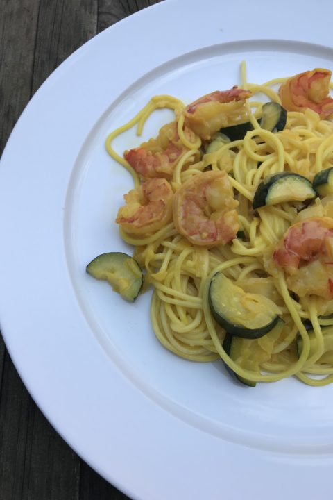 Skye McAlpine makes Spaghettini with Shrimp, Zucchini, and Saffron